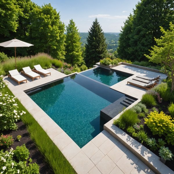 Comment intégrer une piscine à débordement dans un jardin en pente?